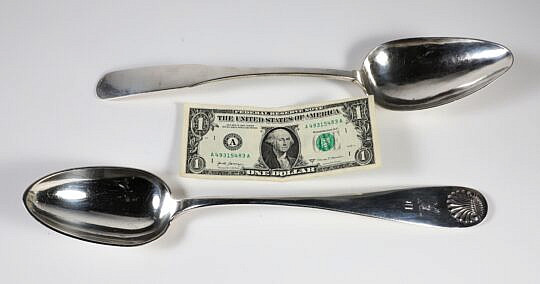Two Large Silver Serving Spoons, Late 18th/Early 19th Century
