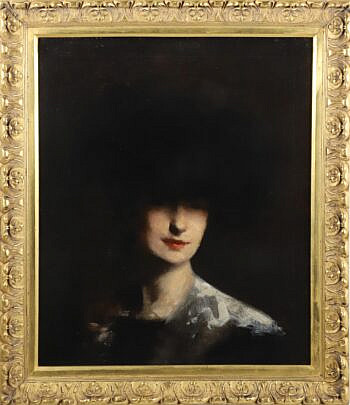 Oil on Canvas Portrait of a Lady in the Dark