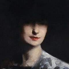 Oil on Canvas Portrait of a Lady in the Dark