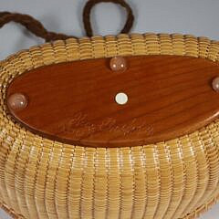 Nantucket Friendship Basket with Leather Shoulder Strap and Carved Humpback Whale on Lid
