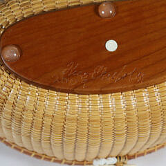 Nantucket Friendship Basket with Leather Shoulder Strap and Carved Humpback Whale on Lid