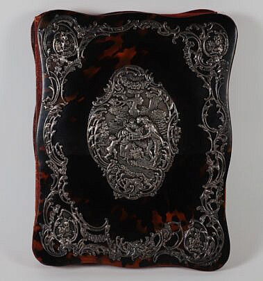 Repousse Silver on Antique Tortoiseshell and Leather Letter Holder or Binder, 19th Century