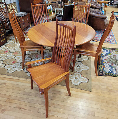 Stephen Swift Round Cherry Breakfast Table and Five High Back Low Armchairs