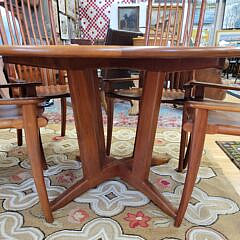 Stephen Swift Round Cherry Breakfast Table and Five High Back Low Armchairs