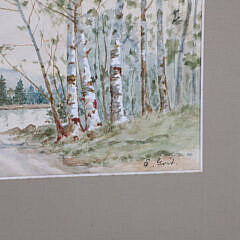 Antique Watercolor on Paper “Fishing by the Lake”