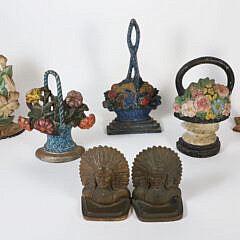Collection of Five Antique and Vintage Doorstops and Native American Chief Bookends