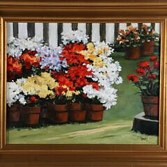 Roy Bailey Oil on Canvas "Geraniums in Pots"
