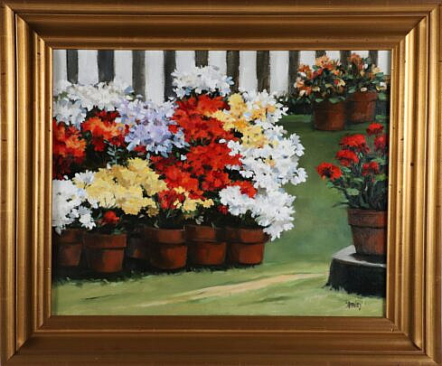 Roy Bailey Oil on Canvas "Geraniums in Pots"