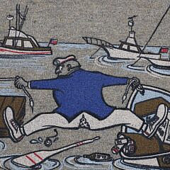 Vintage Painted Pictorial Sailor Machine Made Rug