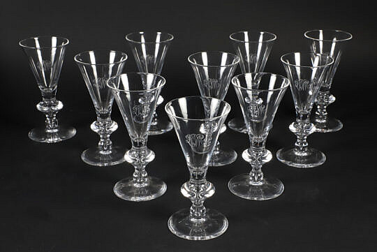Set of Ten Boxed Steuben Engraved Cordials