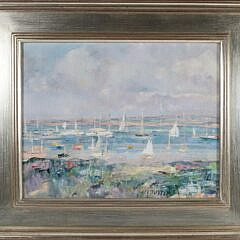 Isabelle Tuttle Oil on Canvas Board "Sailboats in Nantucket Harbor"