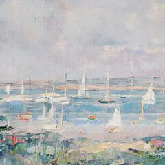 Isabelle Tuttle Oil on Canvas Board “Sailboats in Nantucket Harbor”
