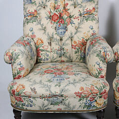 Pair of Floral Upholstered Tufted Back, Rolled Arm Club Chairs