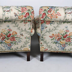 Pair of Floral Upholstered Tufted Back, Rolled Arm Club Chairs