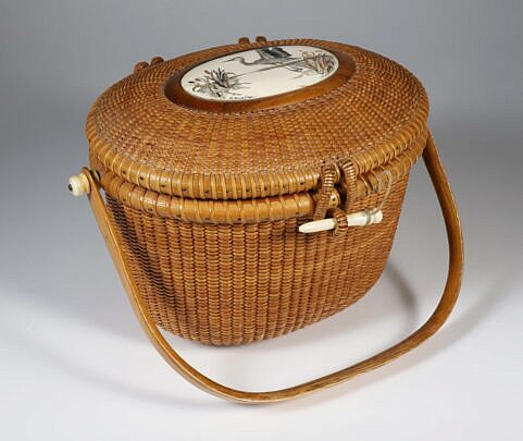 Michael Kane Nantucket Friendship Basket with Scrimshaw Plaque