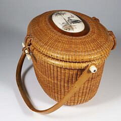 Michael Kane Nantucket Friendship Basket with Scrimshaw Plaque