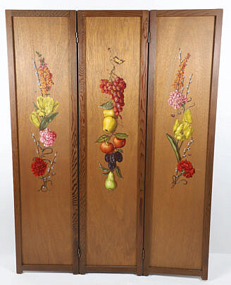 Irmgard Arvin Handpainted Room Divider Screen, Initialed "I.A" on Central Panel