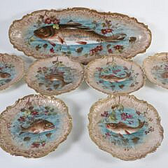 Set of Six Limoges France Hand Painted Fish Plates and Matching Platter
