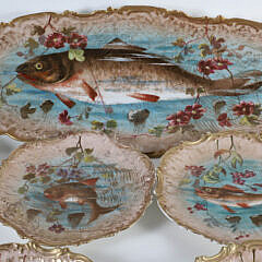 Set of Six Limoges France Hand Painted Fish Plates and Matching Platter
