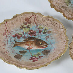 Set of Six Limoges France Hand Painted Fish Plates and Matching Platter