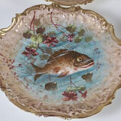 Set of Six Limoges France Hand Painted Fish Plates and Matching Platter