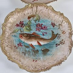 Set of Six Limoges France Hand Painted Fish Plates and Matching Platter
