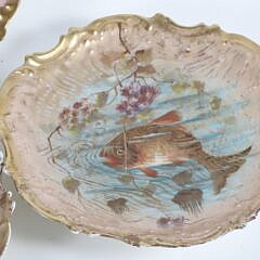 Set of Six Limoges France Hand Painted Fish Plates and Matching Platter