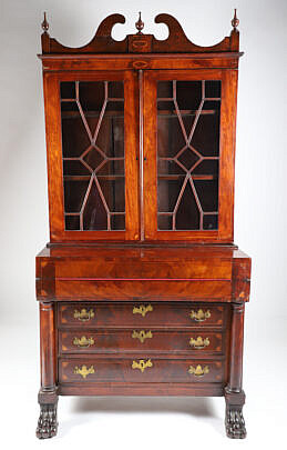 Antique American Empire Mahogany Two-Part Secretary Bookcase