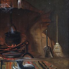 James Walter Folger Oil on Canvas “Knitting by the Fireplace”, circa 1888