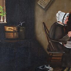 James Walter Folger Oil on Canvas “Knitting by the Fireplace”, circa 1888