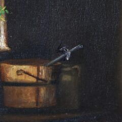 James Walter Folger Oil on Canvas “Knitting by the Fireplace”, circa 1888