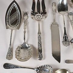 14 Various Sterling Silver Serving Pieces and Spoons, and 3 Silver Plated Spoon, Knife and Fork