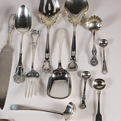 14 Various Sterling Silver Serving Pieces and Spoons, and 3 Silver Plated Spoon, Knife and Fork