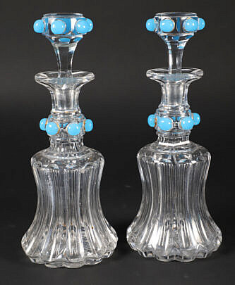 Pair of Vintage Jeweled Glass Decanters