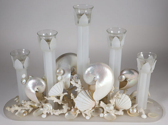 Shell Encrusted Five-Light Glass Candelabrum Centerpiece