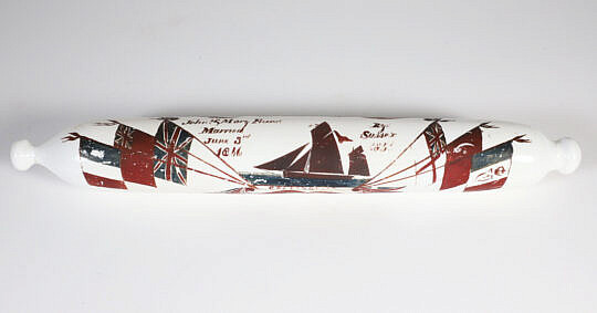 Milk Glass Painted Rolling Pin, circa 1846-1856 "Collingwood Anniversary"