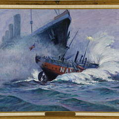Charles J. Mazoujian Oil on Canvas "Lightship Nantucket Sunk by R.M.S. Olympic"