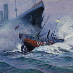 Charles J. Mazoujian Oil on Canvas “Lightship Nantucket Sunk by R.M.S. Olympic”