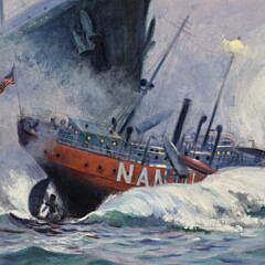 Charles J. Mazoujian Oil on Canvas “Lightship Nantucket Sunk by R.M.S. Olympic”