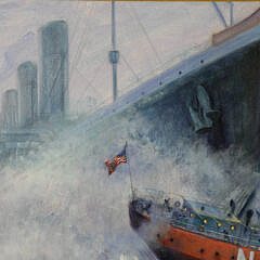 Charles J. Mazoujian Oil on Canvas “Lightship Nantucket Sunk by R.M.S. Olympic”