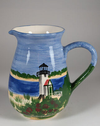 Ceramic Brant Point Lighthouse Pitcher by Rossanne Herring Design