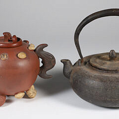 Two Japanese Teapots, a Ceramic and Cast Iron