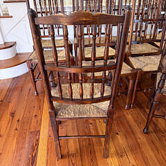 Twelve Custom English Lancashire-Style Spindle-Back Dining Chairs with Woven Rush Seats