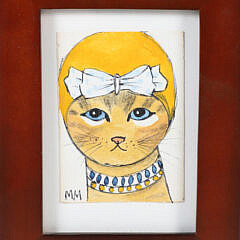 Miniature Maggie Meredith Watercolor “Cat with Bow”