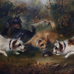 George Armfield Oil on Canvas “Four Terriers On the Hunt”, 19th Century