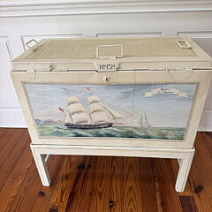 Tole Marine Decorated Trunk on Frame “Portrait of the Ship Medora Off White Haven”