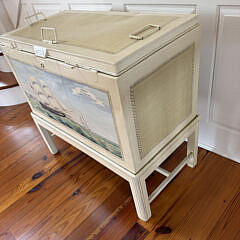 Tole Marine Decorated Trunk on Frame “Portrait of the Ship Medora Off White Haven”