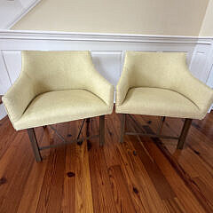 Pair of Mid Century Style Buttercup Upholstered Chairs on Wood Legs