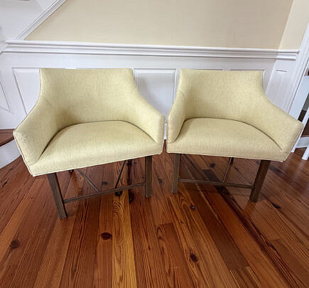 Pair of Mid Century Style Buttercup Upholstered Chairs on Wood Legs