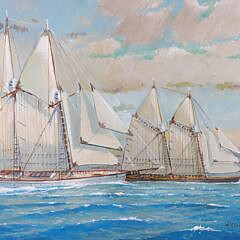 William Lowe Oil on Linen “Schooner with Brant Point in the Distance”